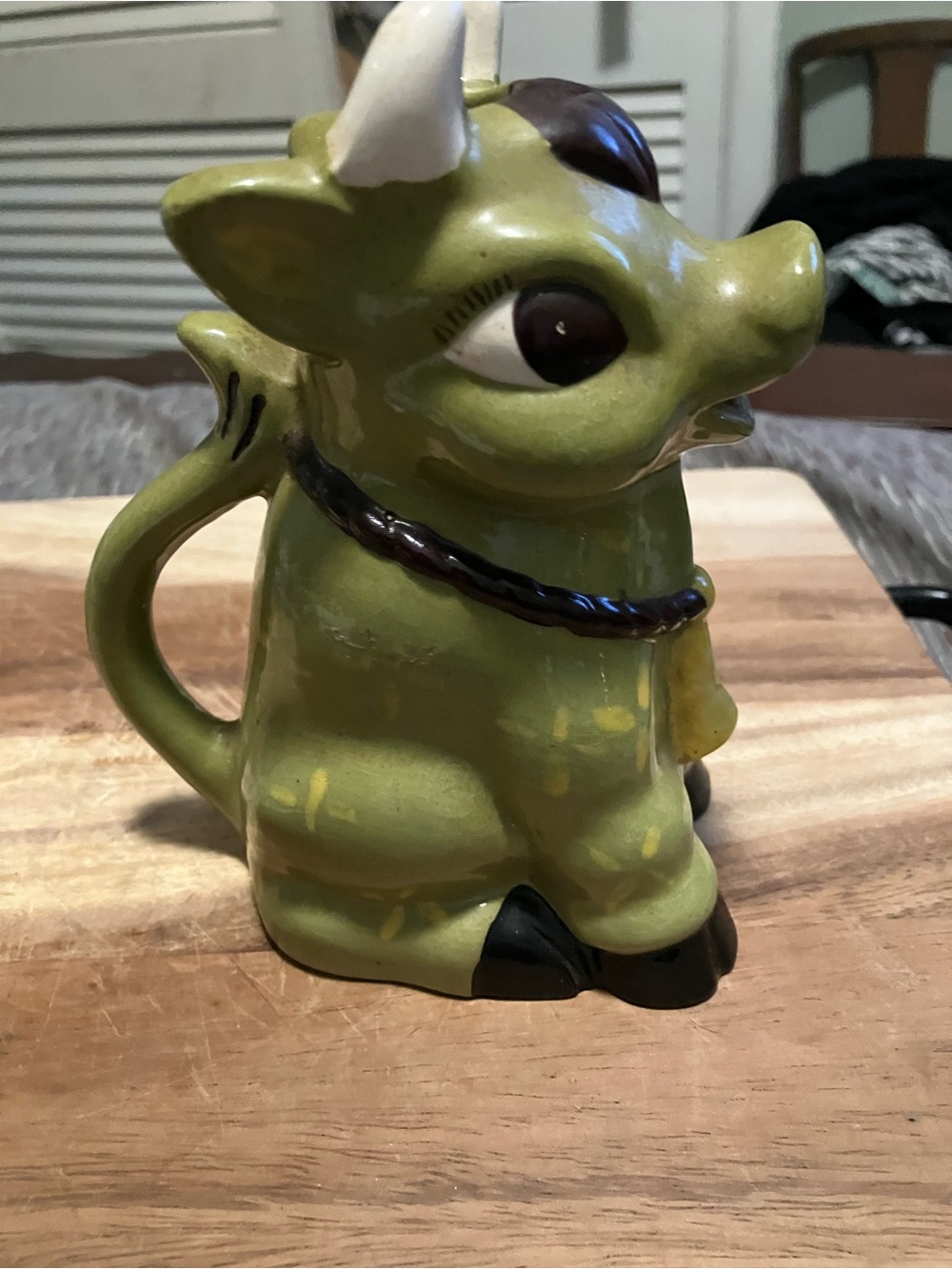 Vintage Green Ceramic Cow Cream Pitcher